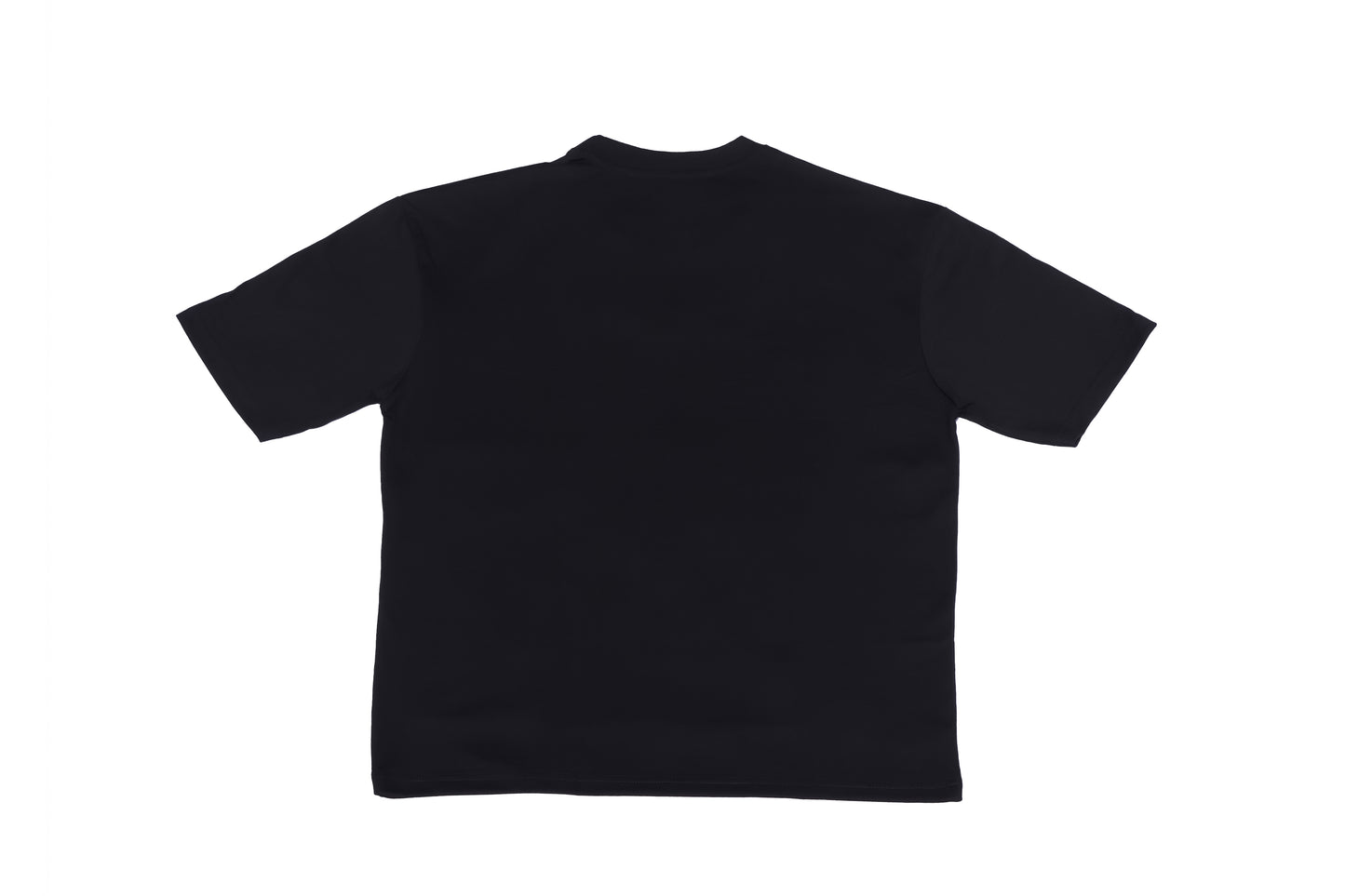 A black oversized T-shirt displayed against a white background.