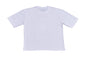 A white oversized T-shirt with a logo on the chest, displayed against a white background